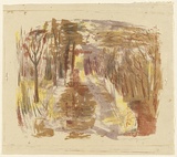 Artist: b'MACQUEEN, Mary' | Title: b'Winter landscape' | Date: 1964 | Technique: b'lithograph, printed in colour, from multiple plates; stencil' | Copyright: b'Courtesy Paulette Calhoun, for the estate of Mary Macqueen'