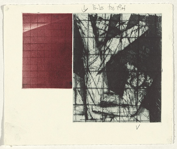 Artist: b'Pratt, John.' | Title: b'Incline' | Date: 30 March 1998 | Technique: b'etching and aquatint, printed in black and red ink, from two zinc plates'