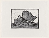Artist: Groblicka, Lidia. | Title: Cow boy | Date: 1957 | Technique: woodcut, printed in black ink, from one pear wood block