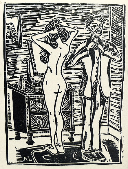 Artist: Larter, Richard. | Title: Woman and man (one of 2): from the Age of reason | Date: c.1958 | Technique: linocut, printed in black ink, from one block