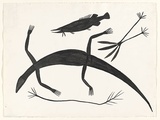 Artist: b'MILAYBUMA, David' | Title: b'Not titled [fish and large lizard with two trees].' | Date: 1970s | Technique: b'screenprint, printed in black ink, from one stencil'
