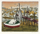 Artist: b'Sumner, Alan.' | Title: bFisherman's jetty: Tooradin | Date: 1946 | Technique: b'screenprint, printed in colour, from nine stencils'