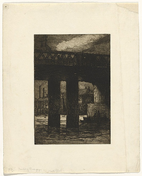 Artist: b'TRAILL, Jessie' | Title: b'Charing Cross Bridge.' | Date: 1908 | Technique: b'drypoint, etching and foul biting, printed in black ink with plate-tone, from one plate'