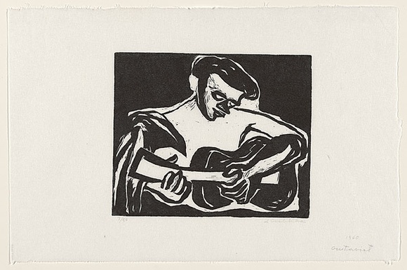 Artist: Groblicka, Lidia. | Title: Guitarist | Date: 1960 | Technique: woodcut, printed in black ink, from one block