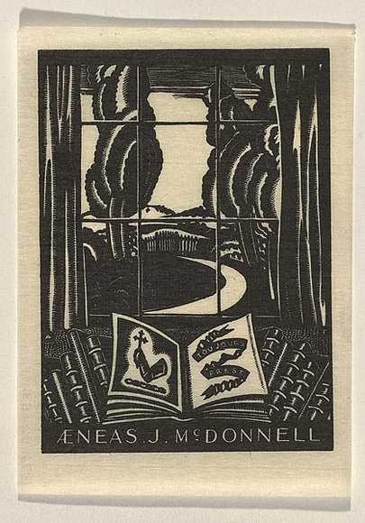 Artist: b'FEINT, Adrian' | Title: b'Bookplate: Aeneas J McDonnell.' | Date: 1933 | Technique: b'wood-engraving, printed in black ink, from one block' | Copyright: b'Courtesy the Estate of Adrian Feint'