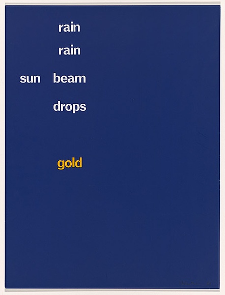 Artist: b'SELENITSCH, Alex' | Title: b'raingold' | Date: 1969 | Technique: b'screenprint, printed in blue and yellow ink, from two screens'