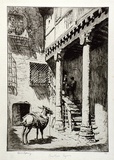 Artist: LINDSAY, Lionel | Title: A courtyard, Segovia | Date: 1929 | Technique: etching, printed in brown ink, from one plate | Copyright: Courtesy of the National Library of Australia