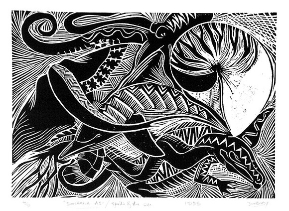 Artist: b'Lindsay (Sale), Joe.' | Title: b'Dongana asi' | Date: 1995 | Technique: b'woodcut, printed in black ink, from one block'