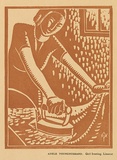 Artist: Younghusband, Adele. | Title: Girl ironing | Date: c.1936 | Technique: linocut, printed in brown ink, from one block