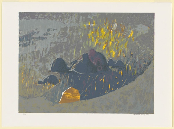 Artist: b'Daws, Lawrence.' | Title: b'The Glasshouse Mountains.' | Date: 1988 | Technique: b'screenprint, printed in colour, from ten stencils' | Copyright: b'\xc2\xa9 Lawrence Daws'