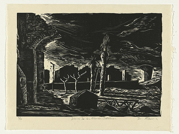 Artist: b'AMOR, Rick' | Title: b'Place de les Glories Catalanes.' | Date: 1991 | Technique: b'woodcut, printed in black ink, from one block'