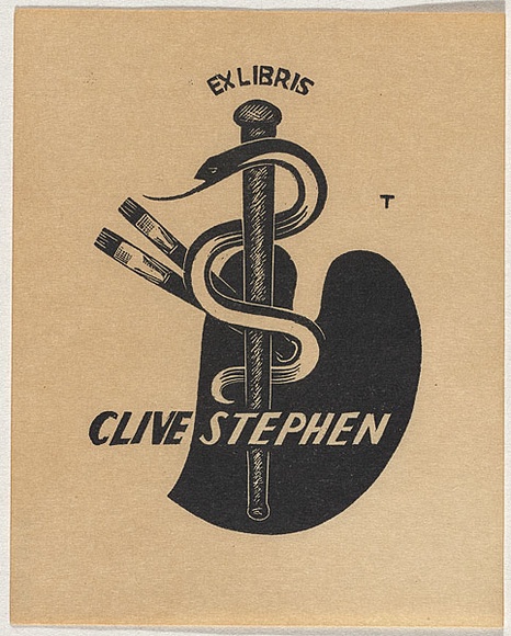 Artist: b'Thake, Eric.' | Title: b'Bookplate: Clive Stephen' | Date: 1931 | Technique: b'wood-engraving, printed in black ink, from one block'