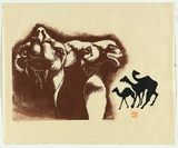 Artist: Thorpe, Lesbia. | Title: Desert nomads | Date: 1994 | Technique: linocut, printed in colour, from two blocks