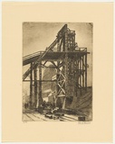 Artist: b'Rawling, Charles W.' | Title: bStewart's shaft, Broken Hill Proprietary Mine | Date: 1925 | Technique: b'etching and aquatint, printed in black ink with plate-tone, from one plate'