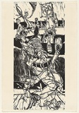 Title: b'The coronation of Daisy, Harry at the evil' | Date: 1989 | Technique: b'linocut, printed in black ink, from one block'