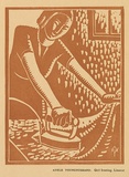 Artist: b'Younghusband, Adele.' | Title: b'Girl ironing' | Date: c.1936 | Technique: b'linocut, printed in brown ink, from one block'