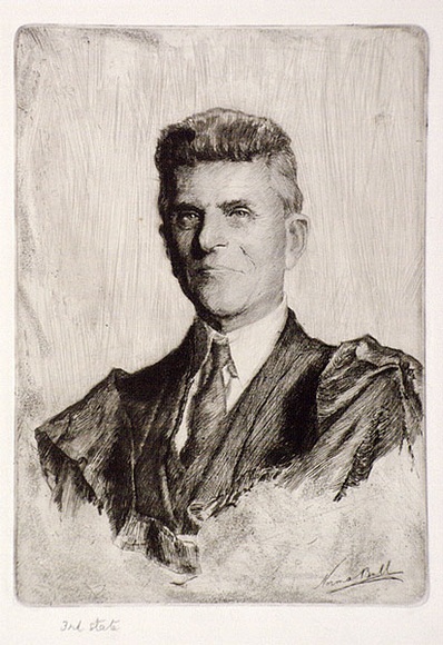 Artist: b'Bull, Norma C.' | Title: b'Dr. Gregory Splatt of Hobart.' | Date: c.1935 | Technique: b'etching and aquatint, printed in black ink, from one plate'