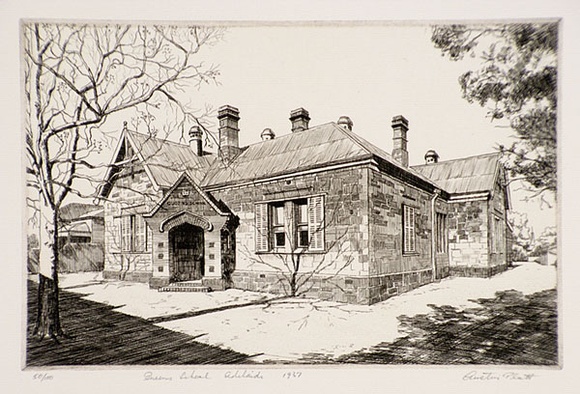 Artist: b'PLATT, Austin' | Title: b'Queens School, Adelaide' | Date: 1937 | Technique: b'etching, printed in black ink, from one plate'