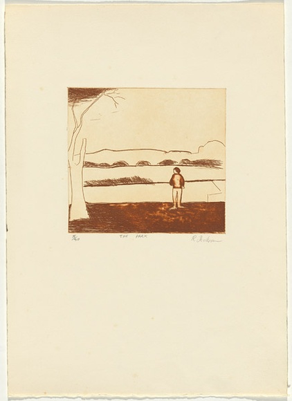 Artist: b'Dickerson, Robert.' | Title: b'The Park.' | Date: 1983 | Technique: b'etching, printed in sepia ink, from one plate'
