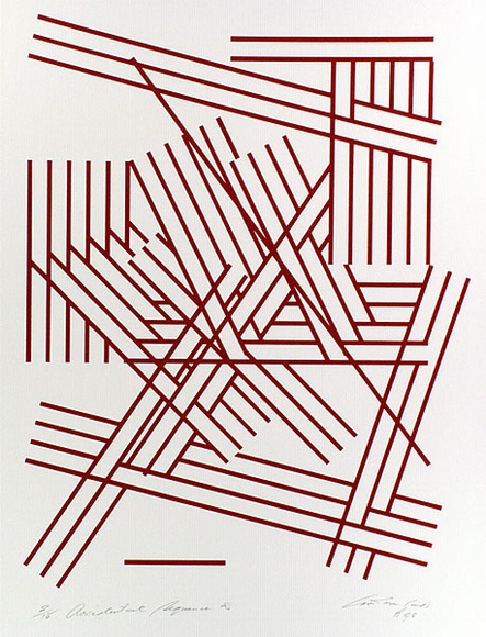 Artist: b'Croston, Doug' | Title: b'Accidental sequence 2.' | Date: 1978, February | Technique: b'screenprint, printed in ochre-red ink, from one stencil' | Copyright: b'Courtesy of the artist'