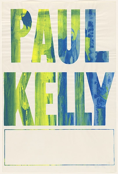 Artist: b'Stumbles, Yanni.' | Title: b'Paul Kelly.' | Date: 1986 | Technique: b'screenprint, printed in colour, from one stencil'