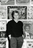 Title: b'Pam Debenham, poster-maker at the Tin Sheds' | Date: c.1986