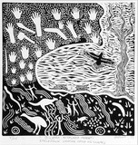 Artist: b'Bates, Badger' | Title: b'Bilyara witalana marnti (Eaglehawk looking after his country)' | Date: 1993 | Technique: b'linocut, printed in black ink, from one block,'