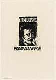 Artist: AMOR, Rick | Title: Not titled (worried male face with text The Raven, Edgar Allan Poe). | Date: (1990) | Technique: woodcut, printed in black ink, from one block