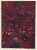 Artist: b'Thompson, Tricia.' | Title: b'Blood red fakery and invention' | Date: 1996 | Technique: b'linocut, printed in colour, from multiple blocks'