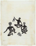Artist: Tipungwuti, Giovanni (John). | Title: Three men cooking fish | Date: 1969 | Technique: woodcut, printed in black ink, from one block