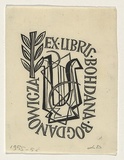 Artist: b'Groblicka, Lidia.' | Title: b'Bookplate: Bohdana Bogdanowicza' | Date: 1955-56 | Technique: b'woodcut, printed in black ink, from one block'