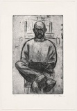 Artist: b'AMOR, Rick' | Title: b'Self portrait.' | Date: 1995 | Technique: b'etching, mezzotint and foul bite, second state of previous print of 1/3, printed in black ink with plate-tone, from one plate'