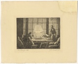 Artist: b'TRAILL, Jessie' | Title: b'La lampe [the lamp]' | Date: 1951 | Technique: b'aquatint and etching, printed in black ink with plate-tone, from one plate'