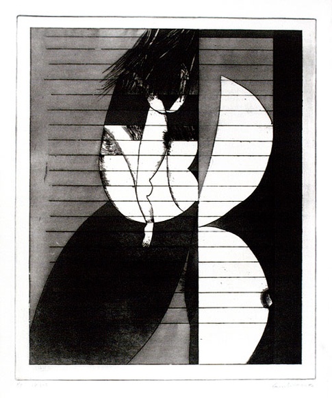 Artist: b'BALDESSIN, George' | Title: b'Red and black.' | Date: 1966 | Technique: b'etching and aquatint, printed in black ink, from one plate'