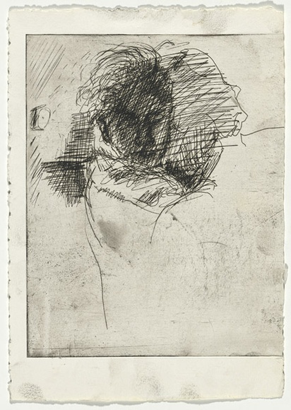 Artist: b'BOYD, Arthur' | Title: b'(Portrait head in cross hatching).' | Date: c.1968 | Technique: b'etching, printed in black ink, from one plate' | Copyright: b'Reproduced with permission of Bundanon Trust'