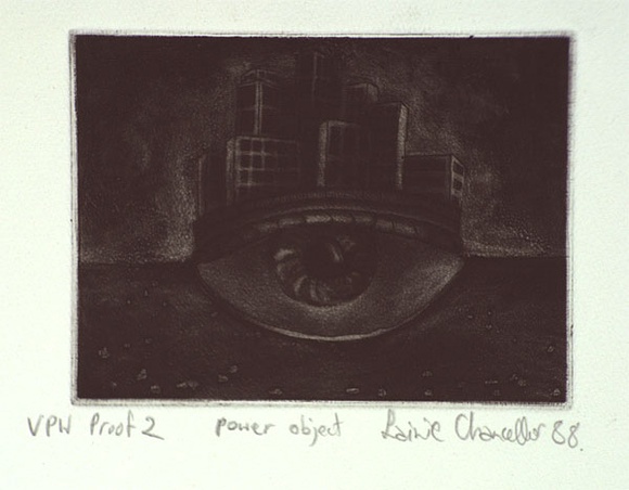 Artist: b'Chancellor, Lainie.' | Title: b'Power object' | Date: 1988 | Technique: b'etching and aquatint, printed in black ink, from one plate'