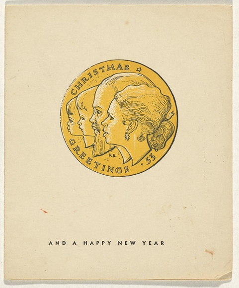 Artist: b'Beadle, Paul' | Title: b'Greeting card: Christmas c.1953.' | Date: c.1953 | Technique: b'lithograph, printed in black ink, from one plate'