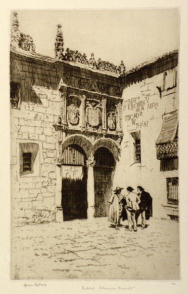 Artist: b'LINDSAY, Lionel' | Title: b'Facade of the Institute, Salamanca University' | Date: 1934 | Technique: b'etching, printed in black ink  with plate-tone, from one plate' | Copyright: b'Courtesy of the National Library of Australia'