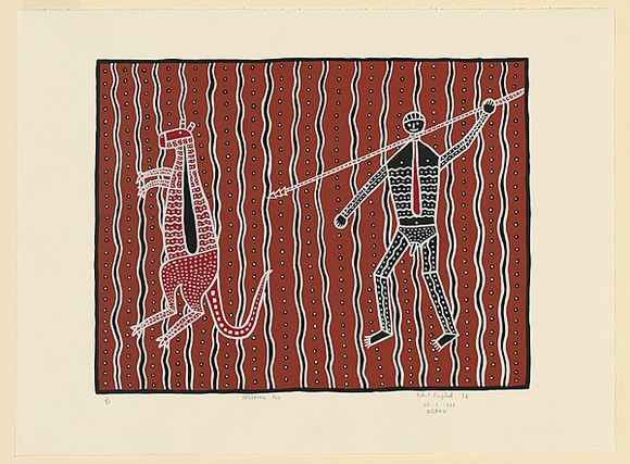 Artist: b'Campbell (Jnr.), Robert' | Title: b'Spearing roo' | Date: 1988 | Technique: b'screenprint, printed in colour, from multiple stencils'