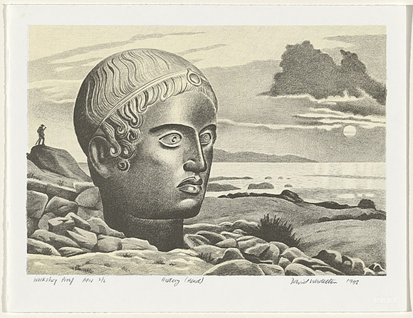 Artist: b'Wadelton, David.' | Title: b'History (head)' | Date: 1998, May | Technique: b'lithograph, printed in black ink, from one stone with cream tint'