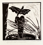 Artist: b'Wallace-Crabbe, Robin.' | Title: b'not titled [III Venus, born ... avec bi winged bird].' | Date: 1980 | Technique: b'linocut, printed in black ink, from one block' | Copyright: b'\xc2\xa9 Robin Wallace-Crabbe, Licensed by VISCOPY, Australia'