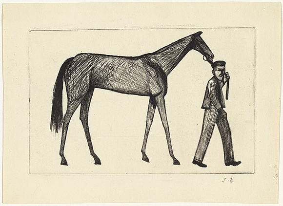 Title: Strapper and horse | Date: c.1956 | Technique: drypoint, printed in black ink, from one copper plate
