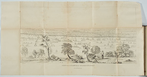 Artist: b'Ham Brothers.' | Title: b'View from Youang Hill, North Pyrenees, Victoria.' | Date: 1851 | Technique: b'engraving, printed in black ink, from one copper plate'