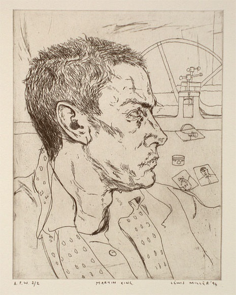 Artist: b'Miller, Lewis.' | Title: b'Martin King' | Date: 1994 | Technique: b'etching, printed in black ink, from one plate' | Copyright: b'\xc2\xa9 Lewis Miller. Licensed by VISCOPY, Australia'