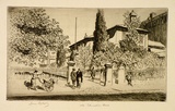 Artist: b'LINDSAY, Lionel' | Title: b'Old Education Department from the Lands Office' | Date: 1936 | Technique: b'etching and drypoint, printed in brown ink with plate-tone, from one plate' | Copyright: b'Courtesy of the National Library of Australia'