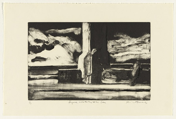 Artist: b'AMOR, Rick' | Title: b'Figure watching the sea.' | Date: 1991 | Technique: b'monotype, printed in black ink, from one plate'
