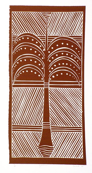 Artist: b'Marika, Banduk.' | Title: b'Galwirri' | Date: 1987 | Technique: b'linocut, printed in red ink, from one block'