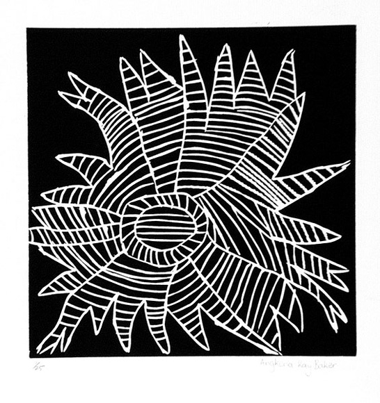 Artist: b'Baker, Angkuna Kay' | Title: b'not titled' | Date: 1988 | Technique: b'linocut, printed in black ink, from one block'