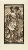 Artist: b'White, Robin.' | Title: b'The fisherman shows us his wound' | Date: 1995 | Technique: b'woodcut, printed in sepia ink, from two blocks'