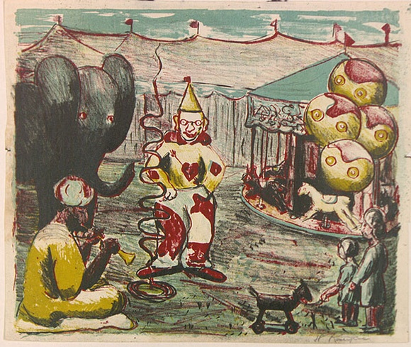 Artist: b'ROSENGRAVE, Harry' | Title: b'(The rope trick)' | Date: (1953) | Technique: b'lithograph, printed in colour, from four plates'